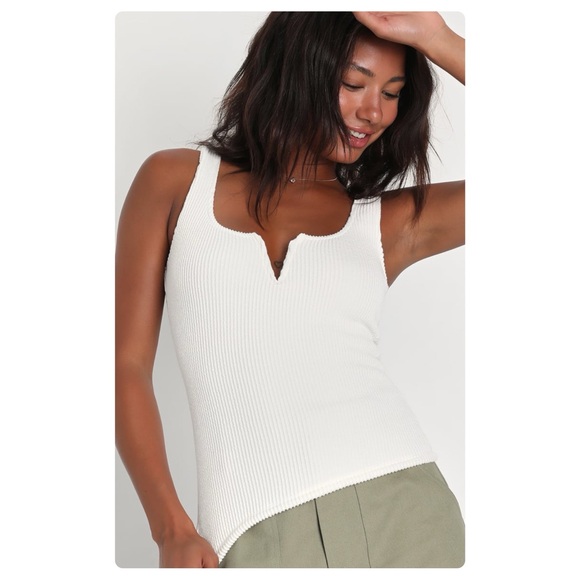 Lulus Elevated Energy Ivory Ribbed Notched Tank - Picture 13 of 13